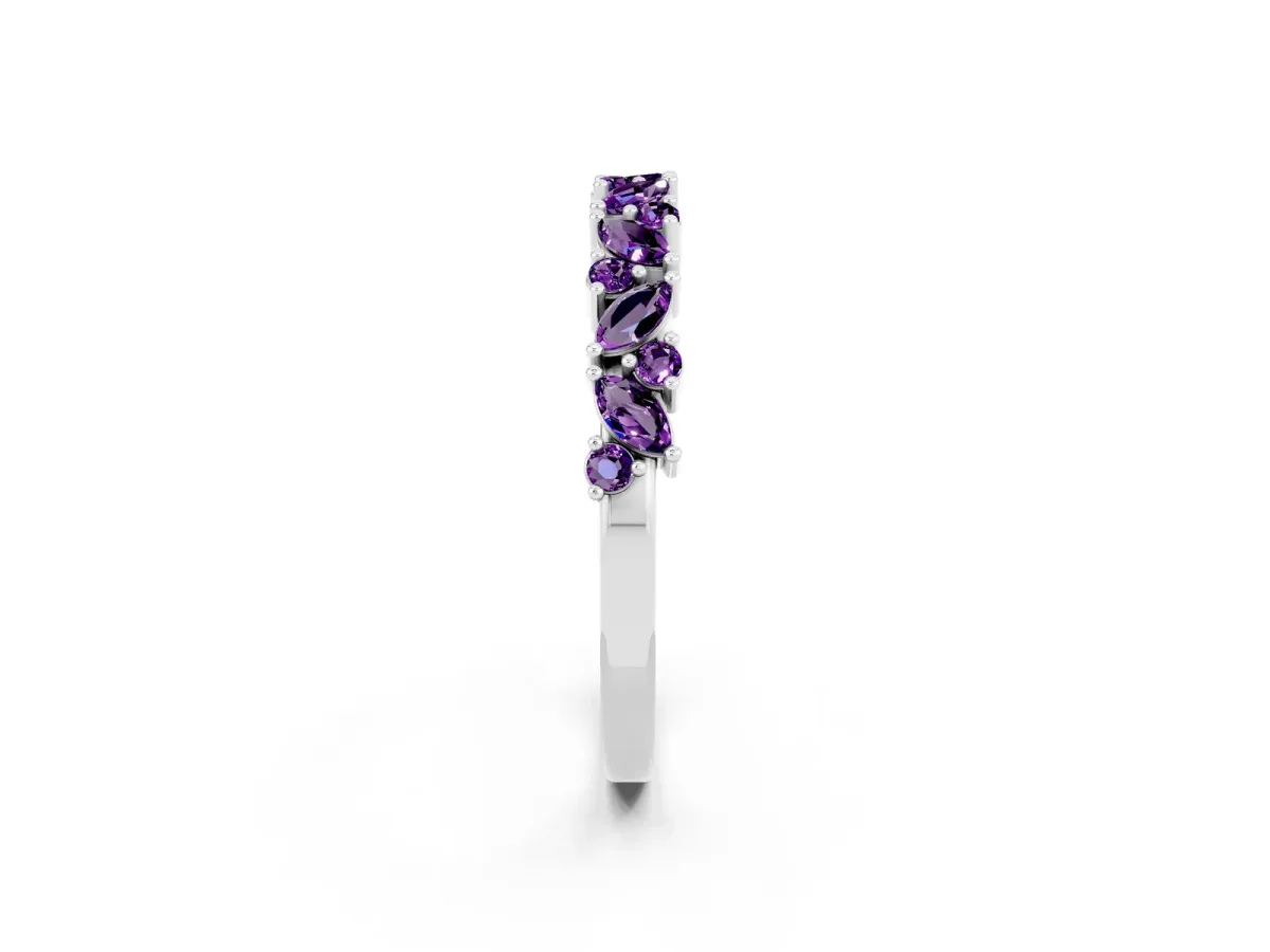 Marquise and Round Amethyst Vine Eternity Band with Prong Setting Silver