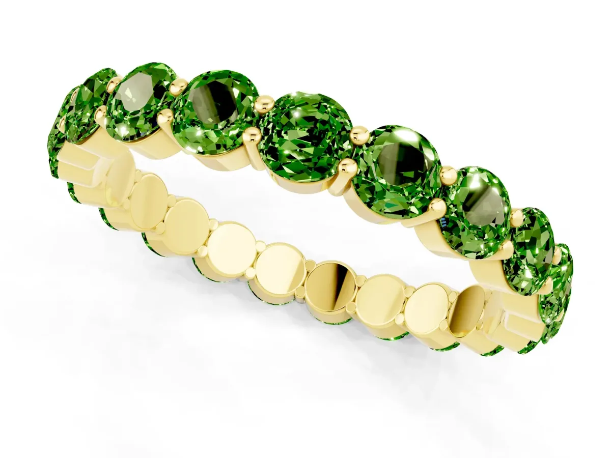 Round Peridot Eternity Band with U-Prong Setting Yellow gold