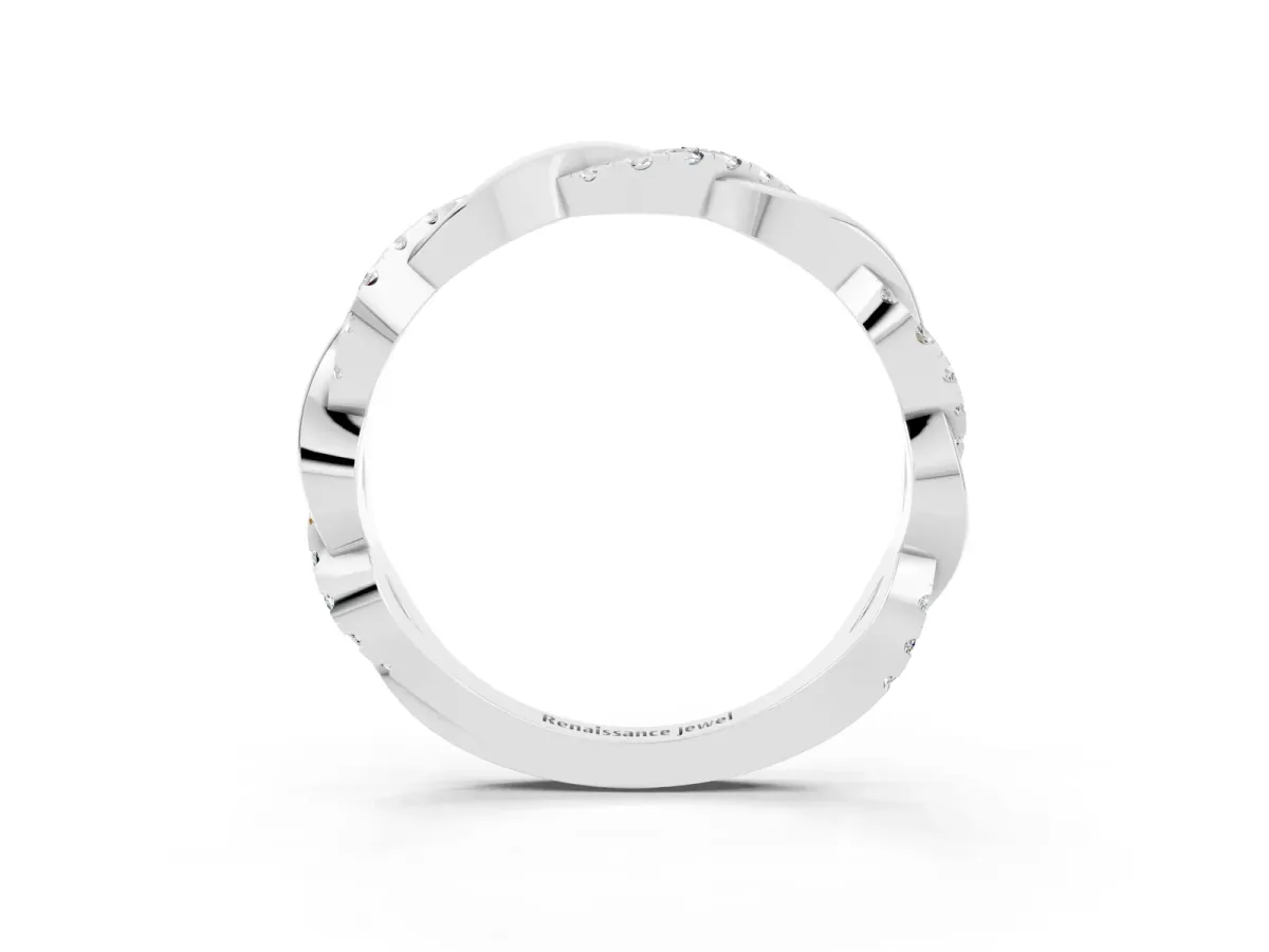 Round Moissanite Twist Eternity Band with Pavé Setting Silver