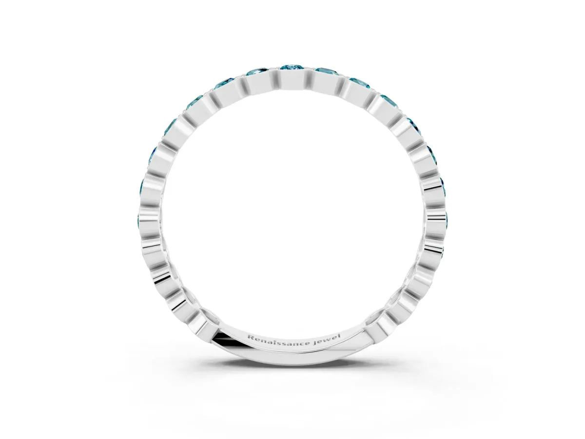 Round Blue Topaz Bezel Set Eternity Band Silver