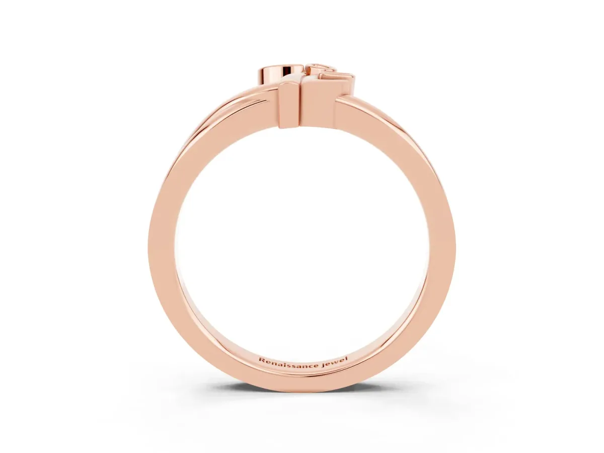 Three-Stone Round Pink Sapphire Leaf Bypass Ring with Bezel Setting Rose gold