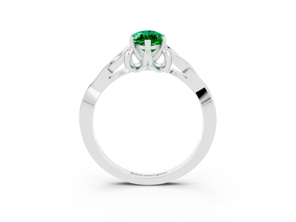 Marquise Cut Emerald Solitaire Celtic Knot Ring with Four-Prong Setting White gold