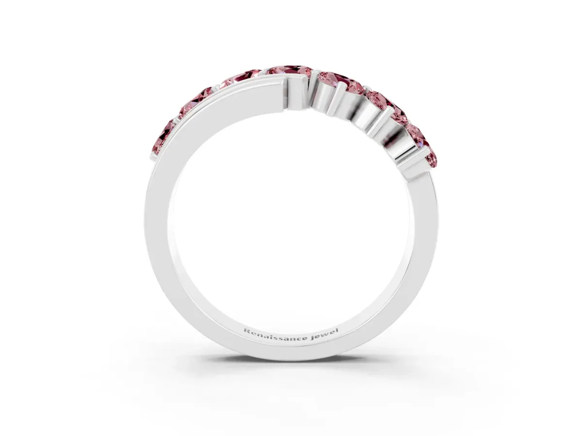 Round Morganite Wave Band with Channel and Shared Prong Setting White gold