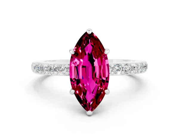 Marquise Cut Garnet Solitaire Engagement Ring with Pavé Band and Four-Prong Setting White gold