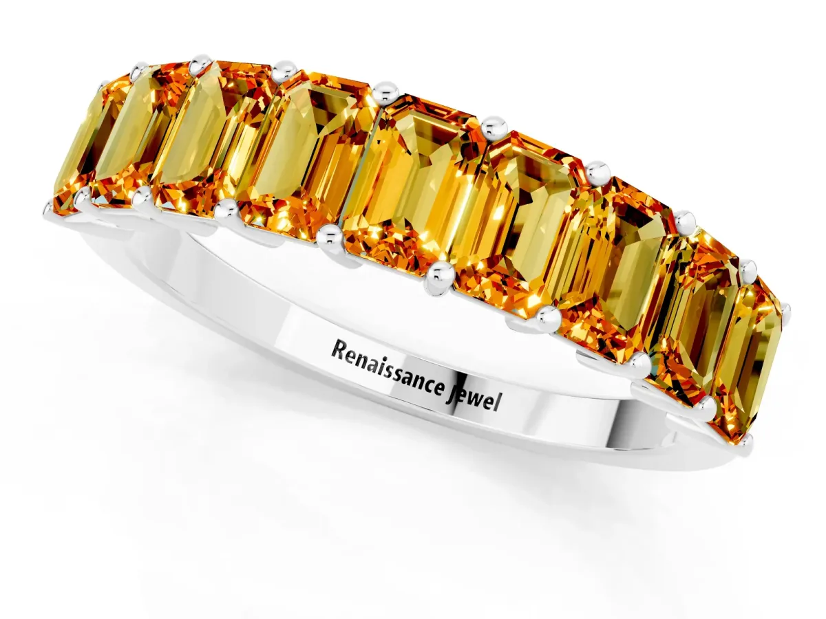 Emerald Cut Citrine Prong-Set Eternity Band White gold