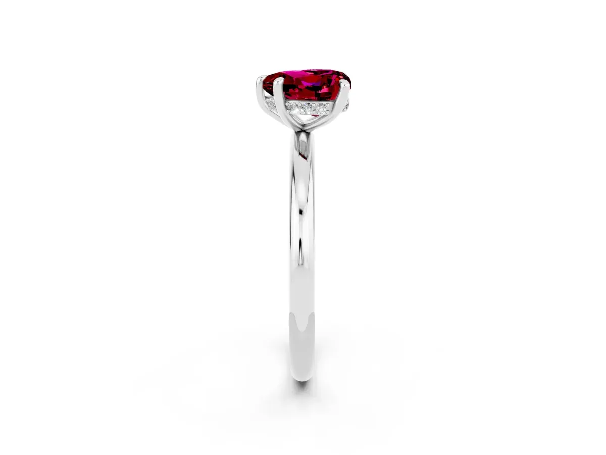 Heart Cut Garnet Solitaire Ring with Thin Band and Four-Prong Setting White gold