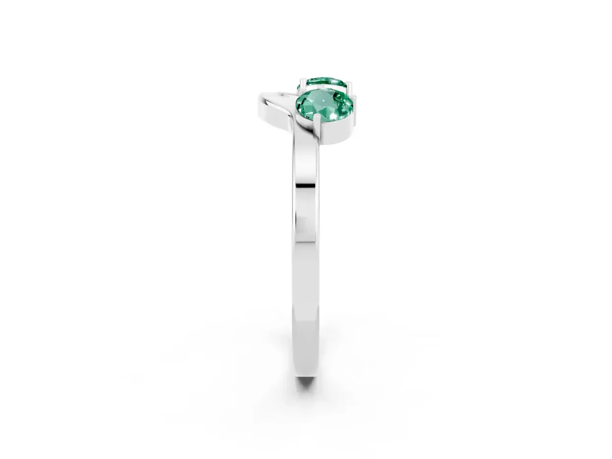 Dual Round Green Sapphire Open Band Ring with Prong Setting Silver