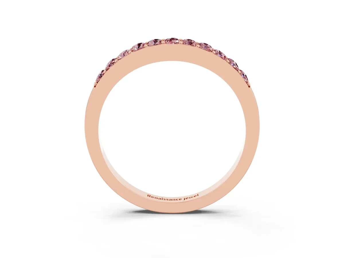 Round Morganite Curved Wedding Band with Channel Setting Rose gold