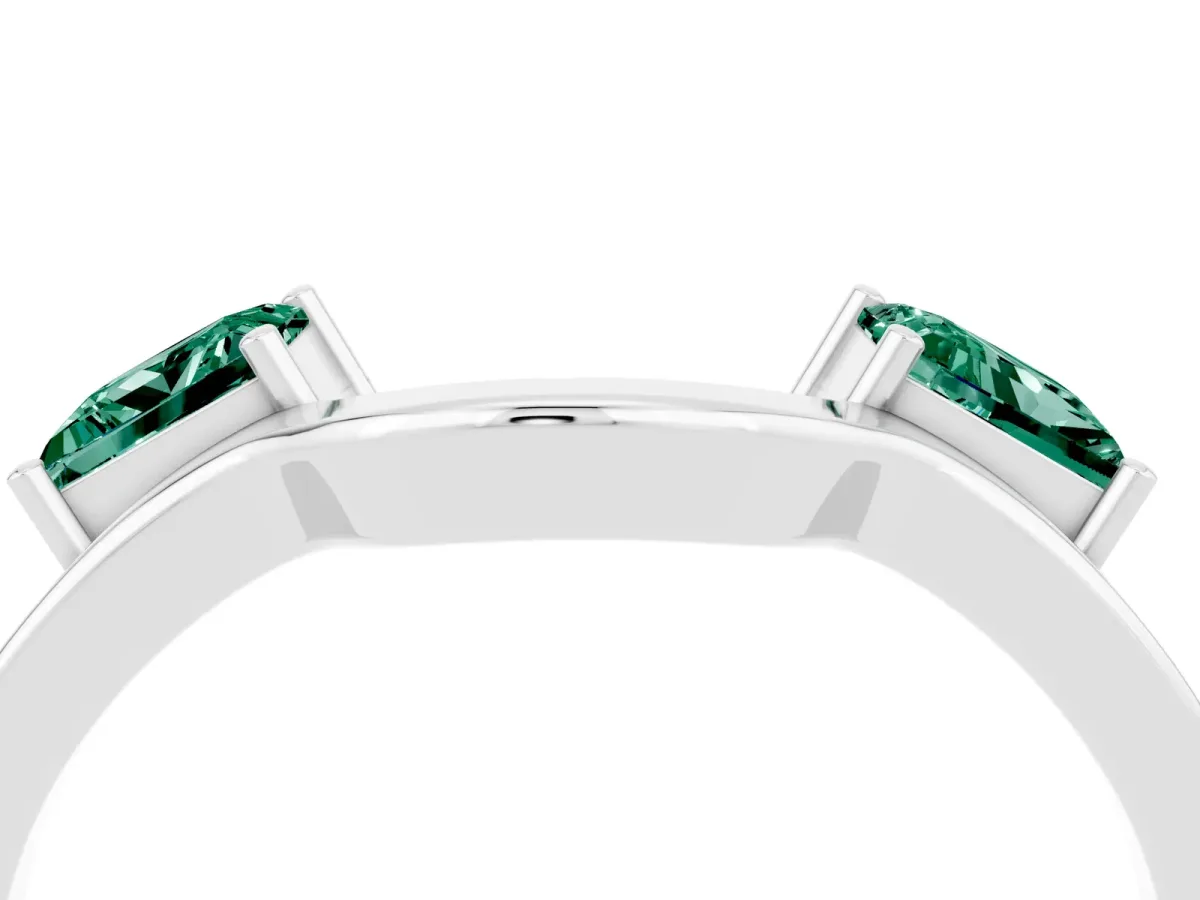 Princess Cut Green Sapphire Two-Stone Open Band Ring with Four-Prong Setting Silver