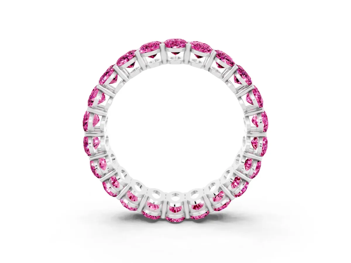 Oval Cut Pink Sapphire Eternity Band with Shared Prong Setting Platinum