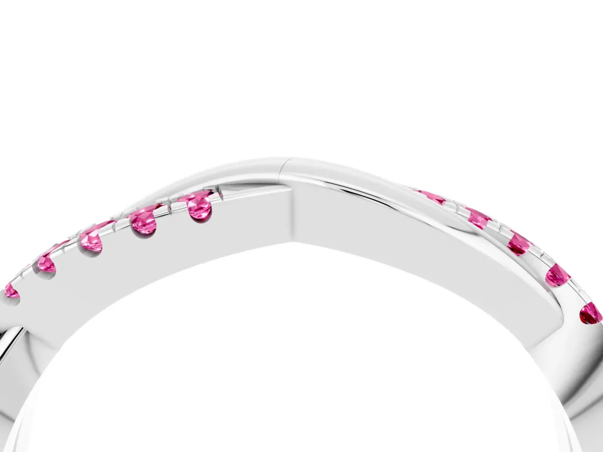 Round Pink Sapphire Twisted Infinity Band with Prong Setting Silver