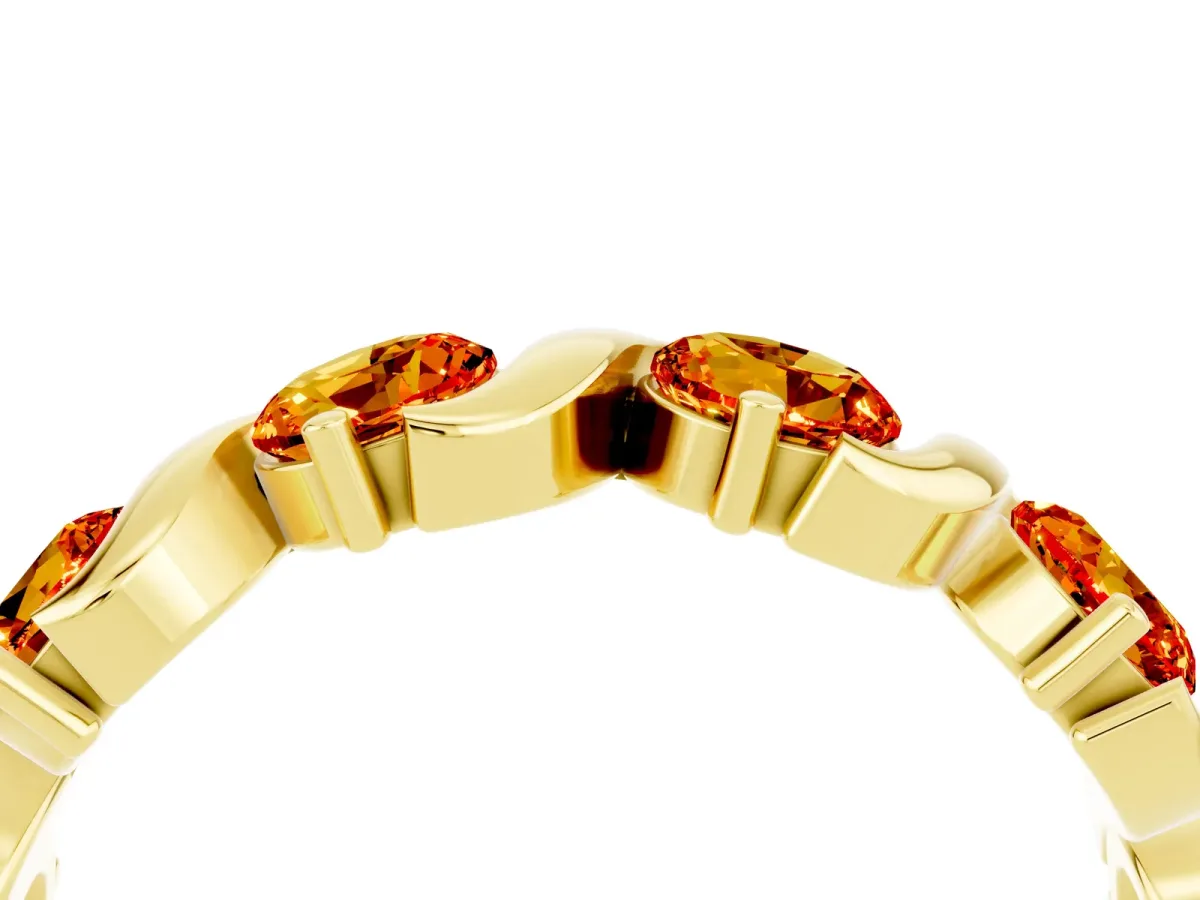 Six-Stone Round Citrine Wave Band with Shared Prong Setting Yellow gold