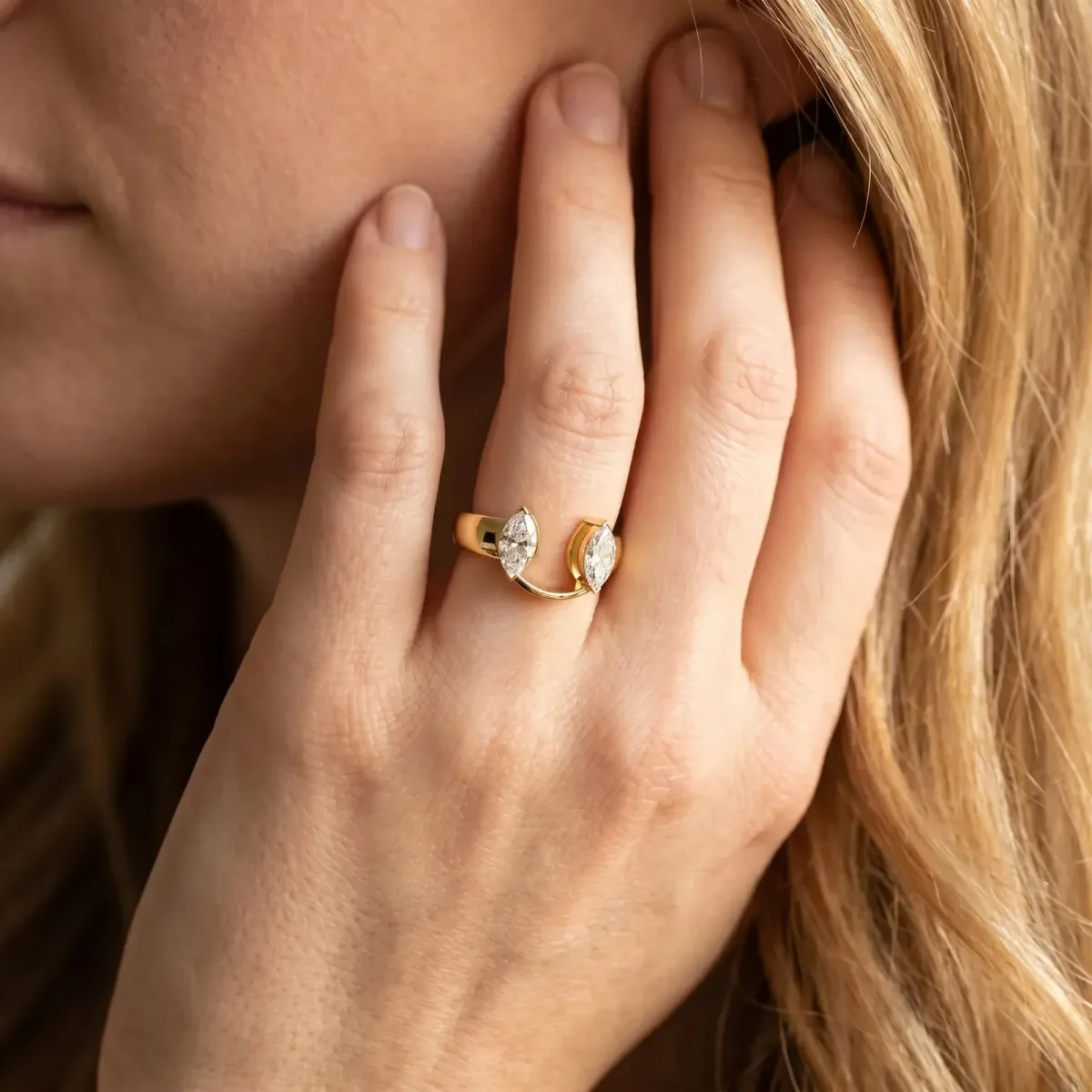 Marquise Diamond Open Band Ring with Tension Setting Yellow gold