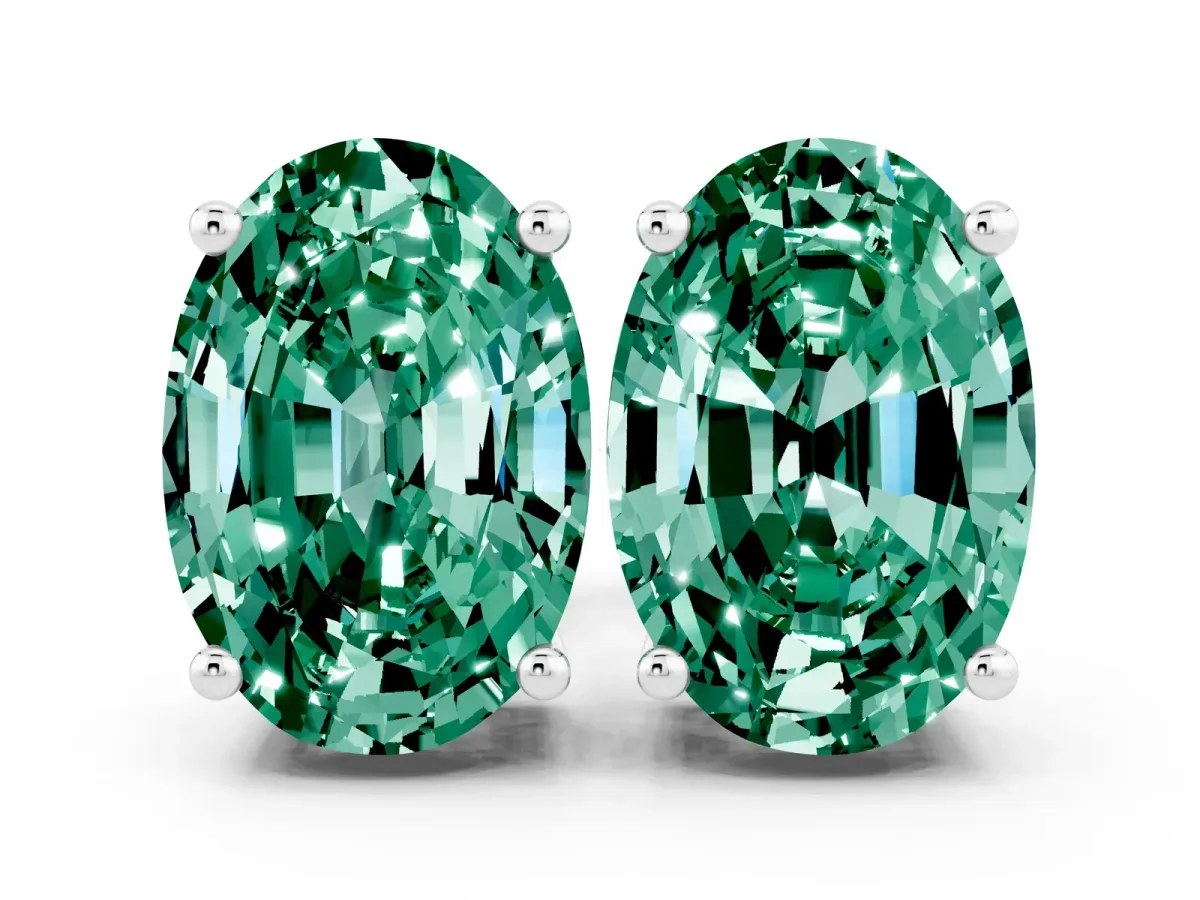 Oval Cut Green Sapphire Stud Earrings Platinum