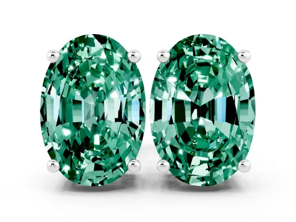 Oval Cut Green Sapphire Stud Earrings Platinum