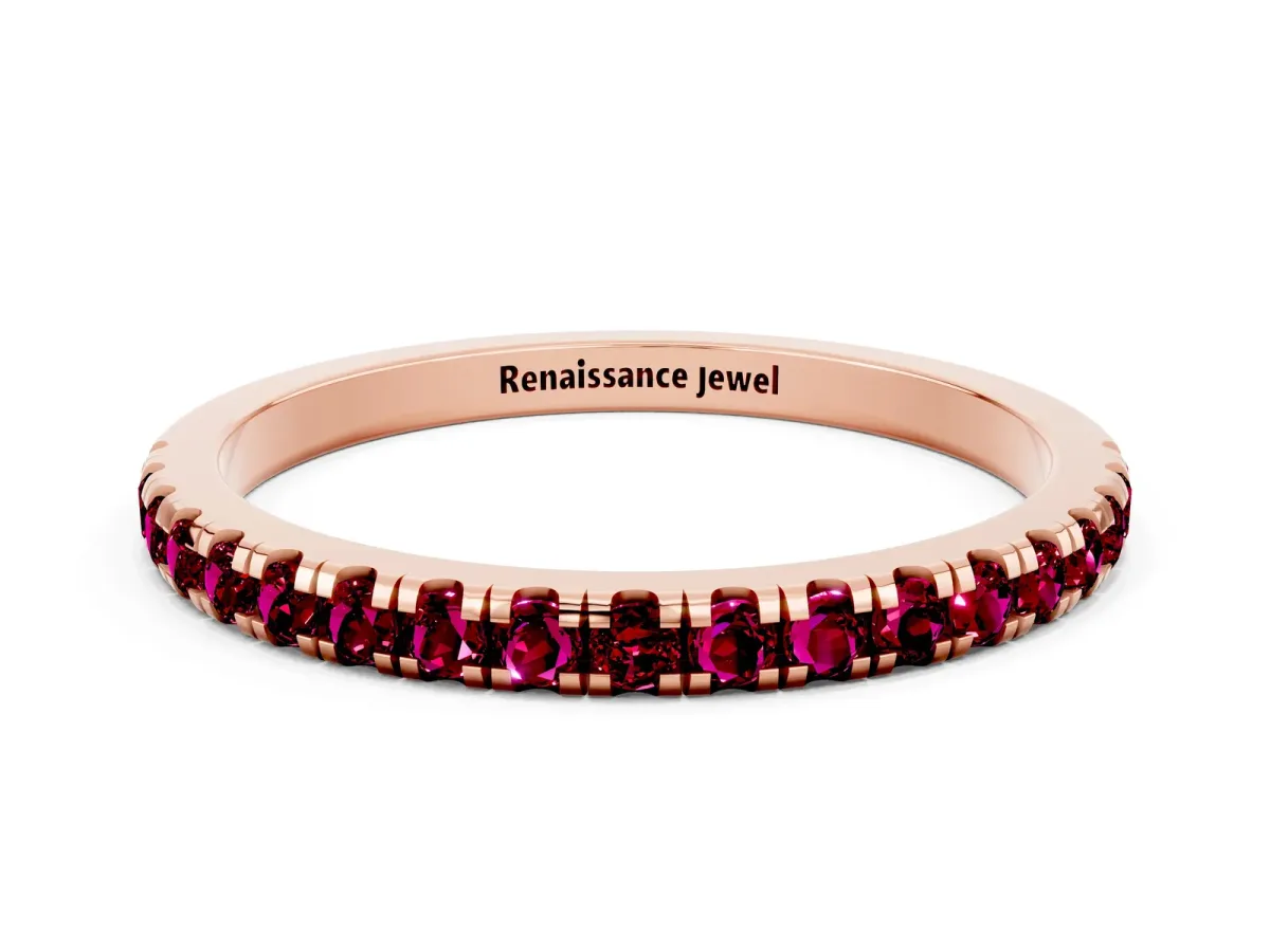 Pavé Round Garnet Half Eternity Band with Shared Prong Setting Rose gold