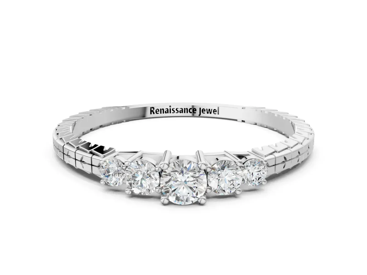 Five-Stone Round Cut Diamond Prong Set Eternity Band Platinum
