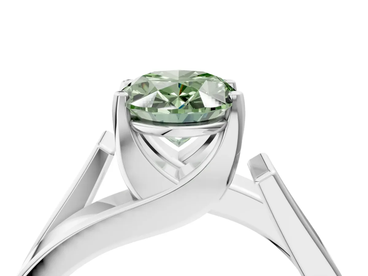 Fancy Green Modern Tension Set Oval Cut Diamond Solitaire Wide Band Ring Silver