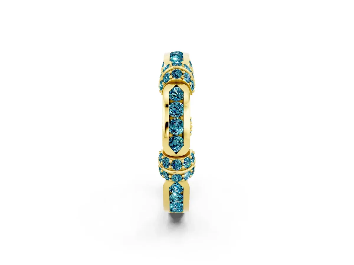 Pavé Round Blue Topaz Link Band with Bezel Setting Yellow gold