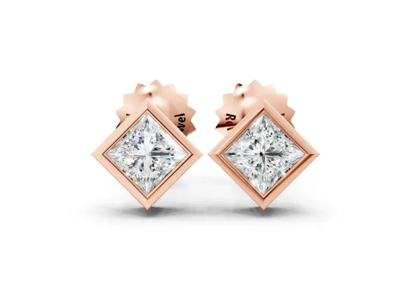 Princess Cut Bezel Set Diamond Stud Earrings Rose gold