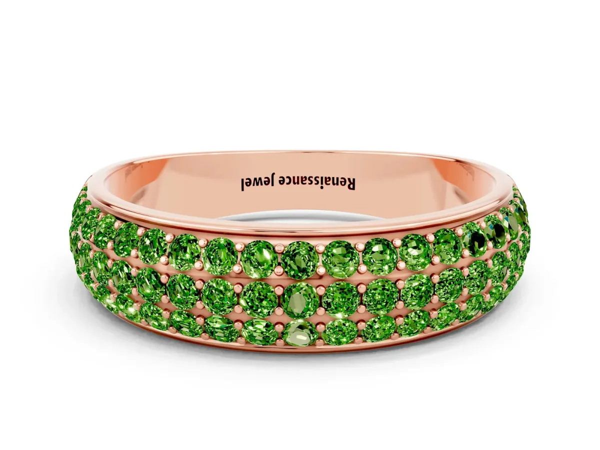 Three-Row Round Peridot Eternity Band with Shared Prong Setting Rose gold