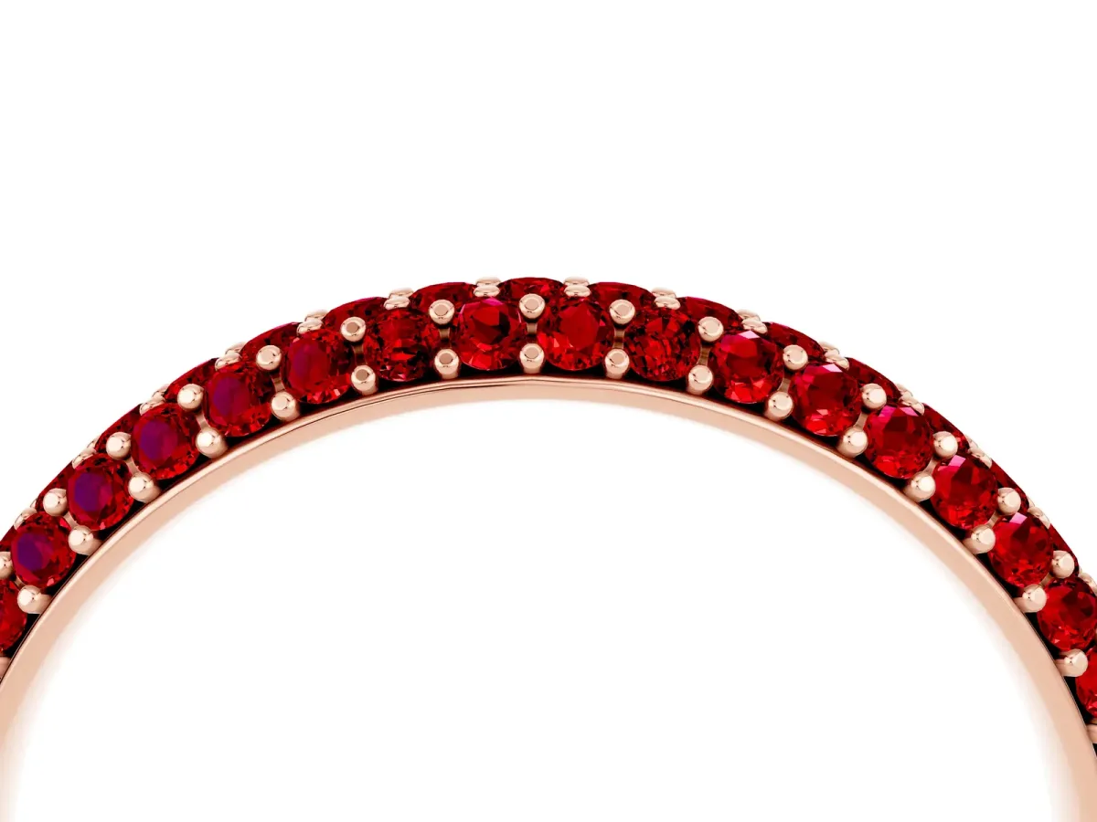 Round Ruby Pavé Eternity Band with Shared Prong Setting Rose gold