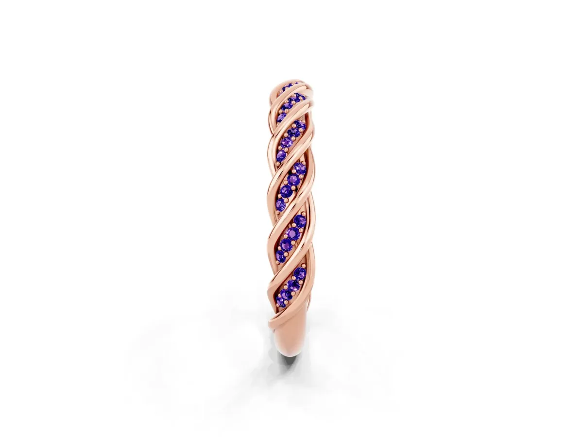 Twisted Pavé Round Tanzanite Eternity Band with Shared Prong Setting Rose gold