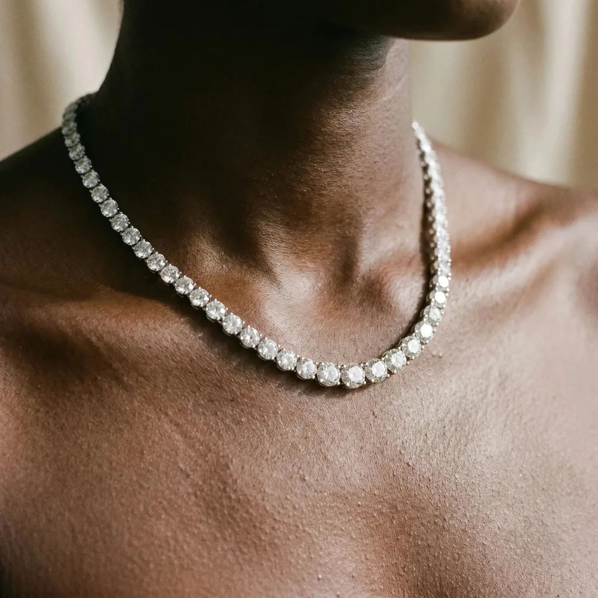 Round Diamond Tennis Necklace with Prong Setting White gold
