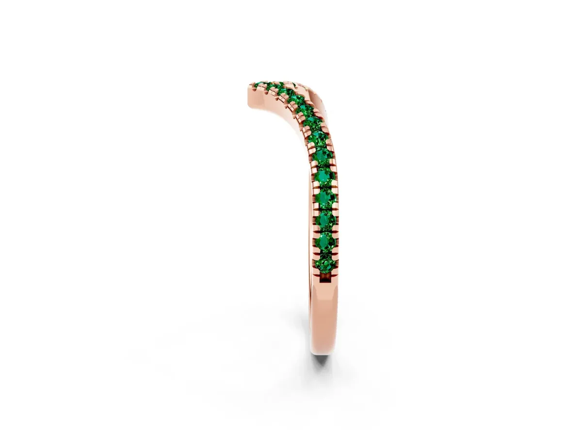 Pavé Round Emerald V-Shaped Chevron Band with Shared Prong Setting Rose gold