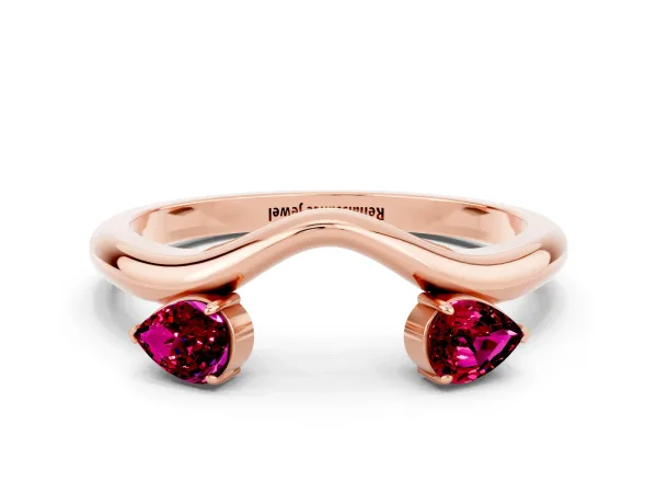Pear Cut Garnet Two-Stone Open Band Ring with Prong Setting Rose gold