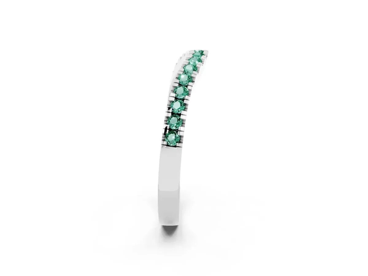 Round Green Sapphire Pavé Curved Band with Shared Prong Setting Silver