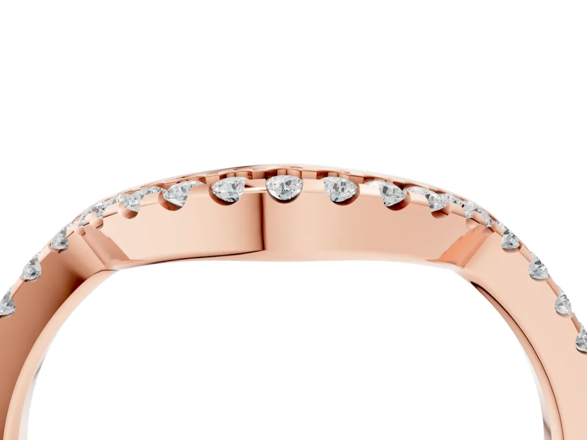 Pavé Round Diamond Contour Band with Shared Prong Setting Rose gold
