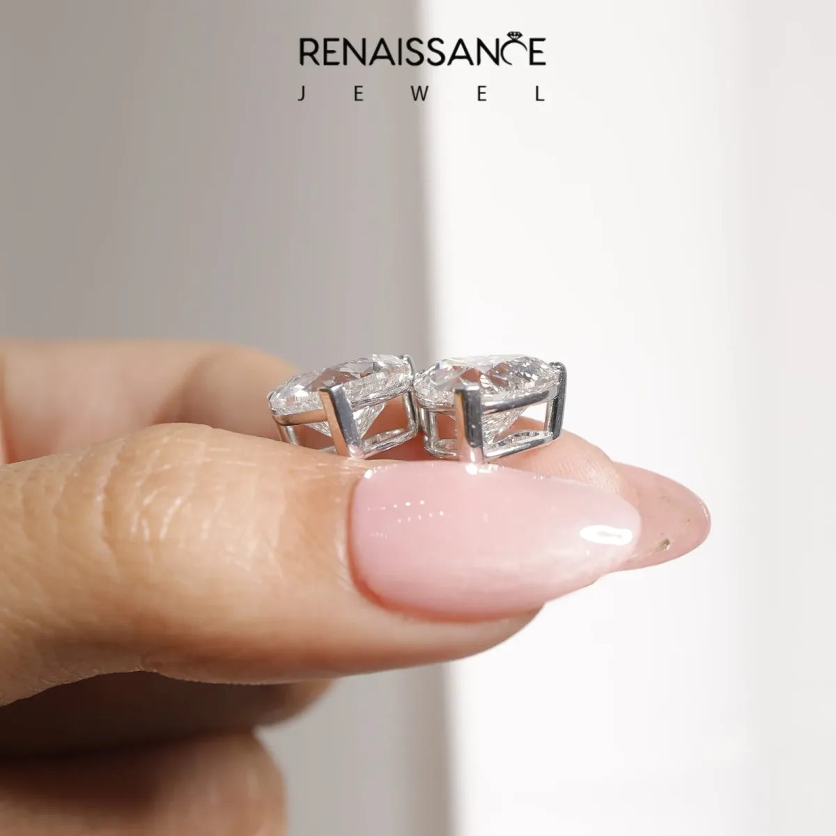 Heart Cut Diamond Stud Earrings Silver