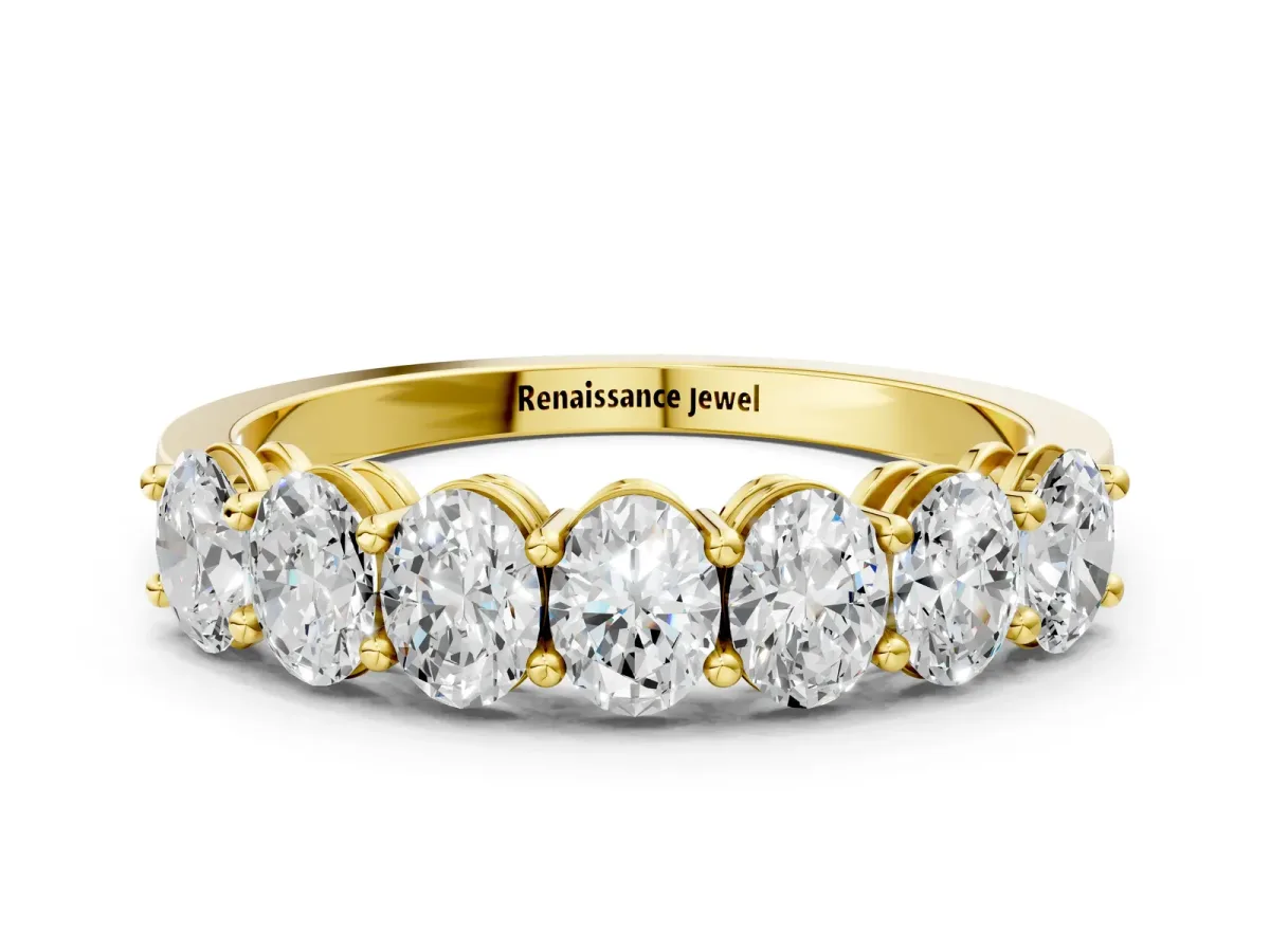 Oval Diamond Shared Prong Eternity Band Yellow gold
