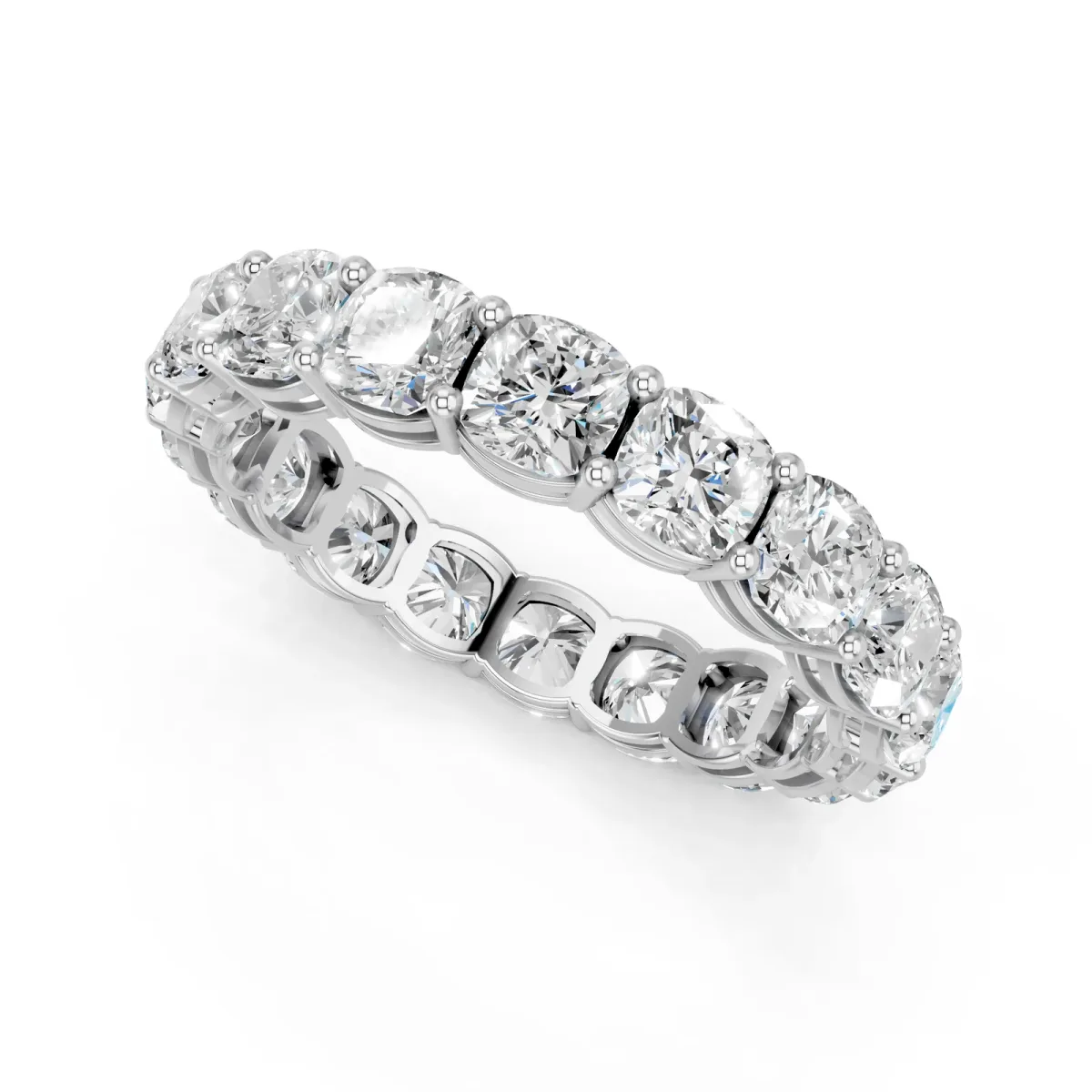 Cushion Cut Eternity Band with Shared Prong Setting Silver