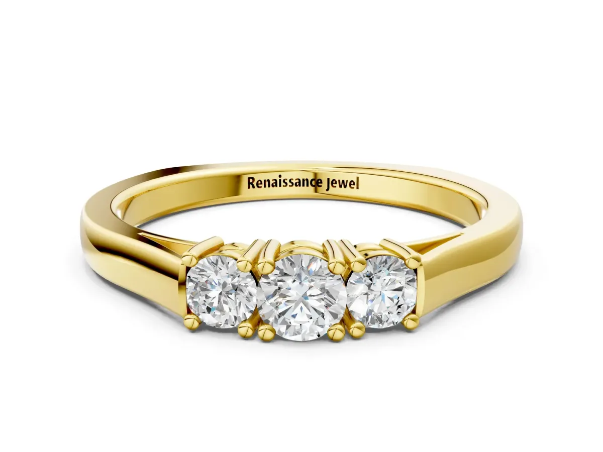 Three-Stone Round Cut Diamond Channel Set Band with Prong Setting Yellow gold