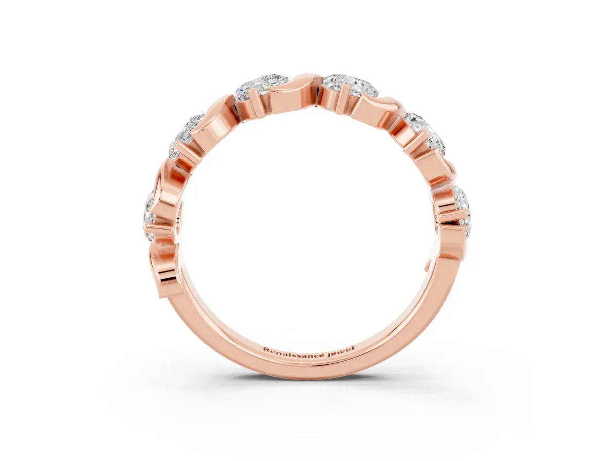 Six-Stone Round Moissanite Wave Band with Shared Prong Setting Rose gold