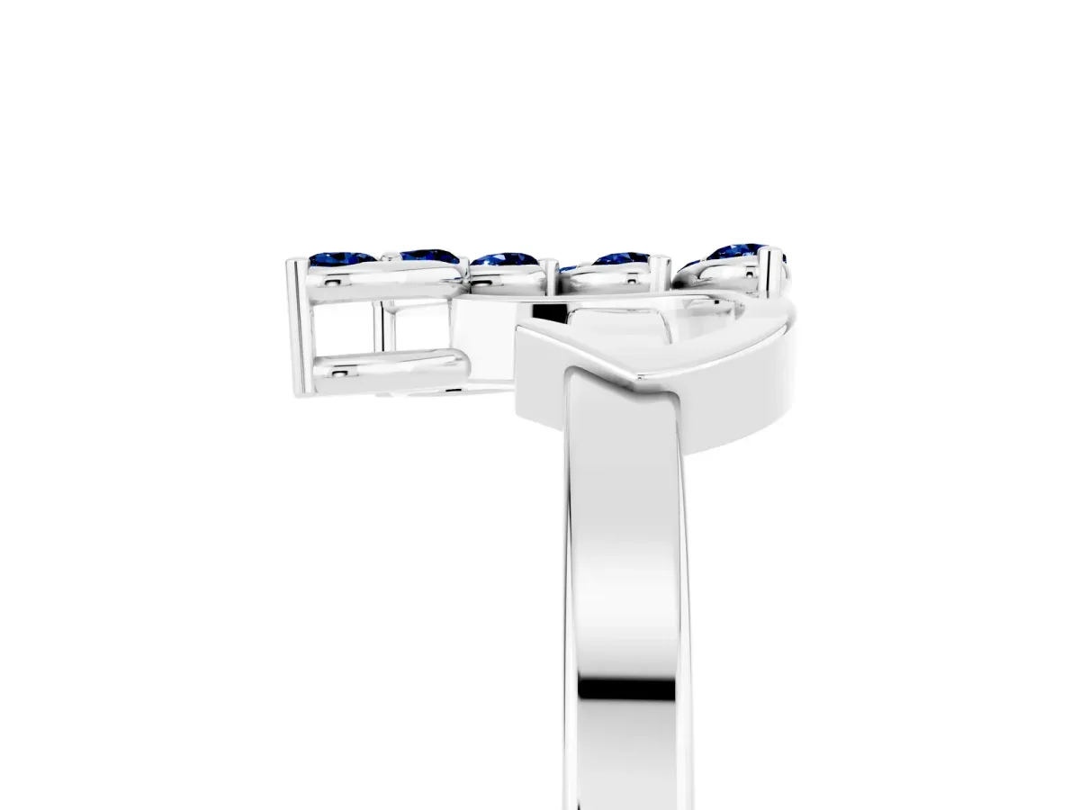 Marquise Blue Sapphire Cluster Bypass Ring with Prong Setting Silver