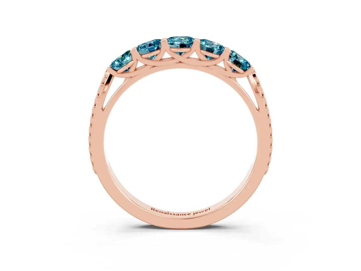 Five-Stone Round Blue Topaz Prong-Set Band Rose gold