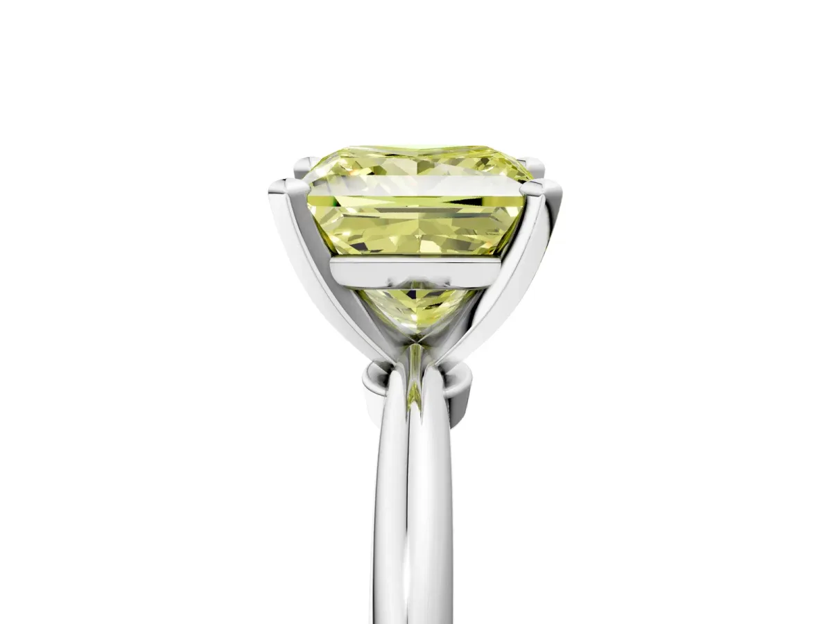 Fancy Yellow Princess Cut Diamond Solitaire Ring with Six-Prong Setting and Classic Band Silver