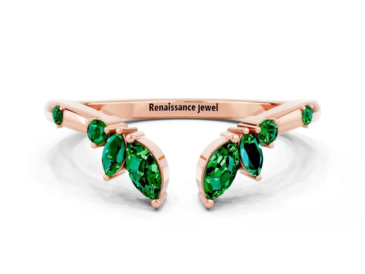 Open Marquise Cluster Emerald Band with Prong Setting Rose gold