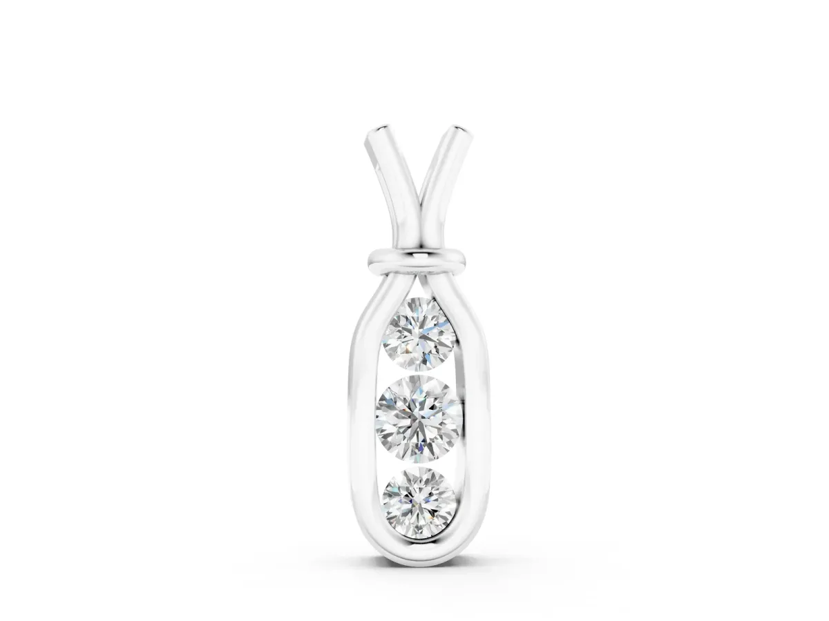 Three-Stone Round Diamond Bezel Pendant Silver