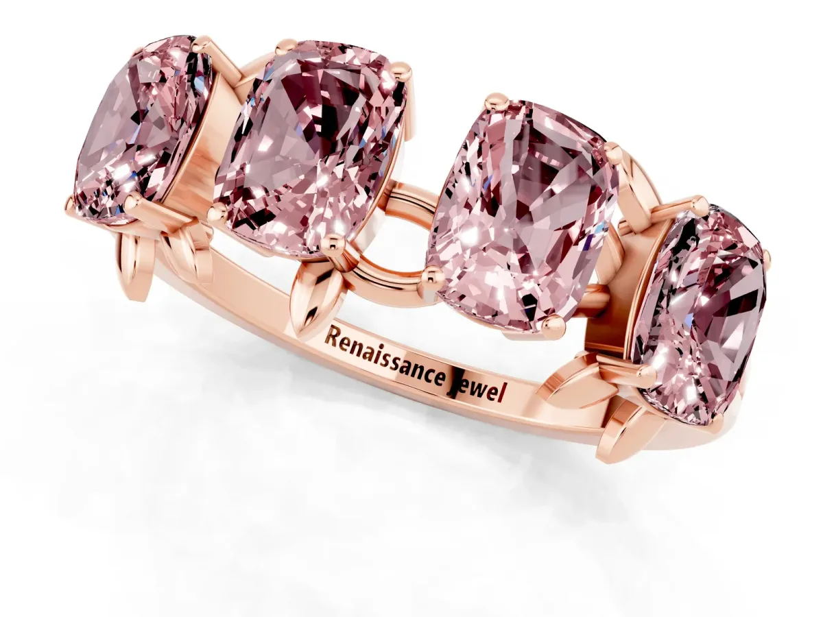Emerald Cut Morganite Prong-Set Half Eternity Band Rose gold