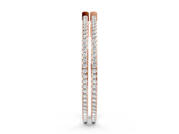 Pavé Round Diamond Hoop Earrings with Hinged Snap Closure Rose gold