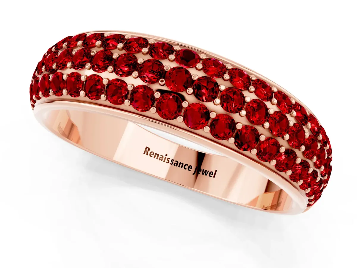 Three-Row Round Ruby Eternity Band with Shared Prong Setting Rose gold