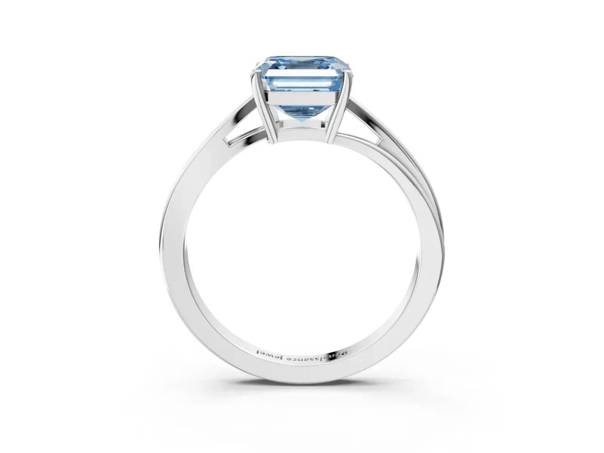Fancy Blue Asscher Cut Cut Solitaire Twist Band Ring with Four-Prong Setting Platinum