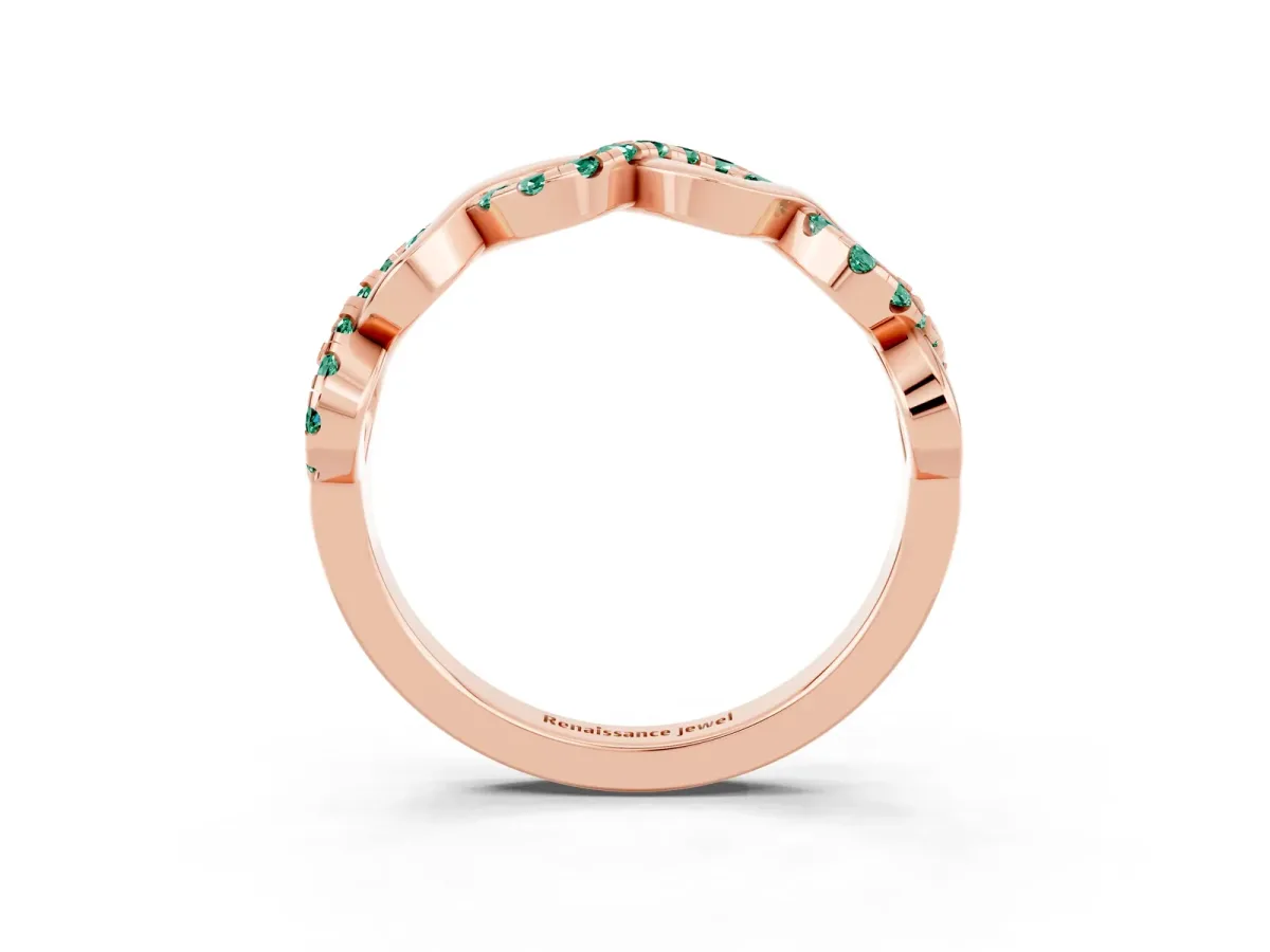 Twist Infinity Round Green Sapphire Band with Pavé Setting Rose gold