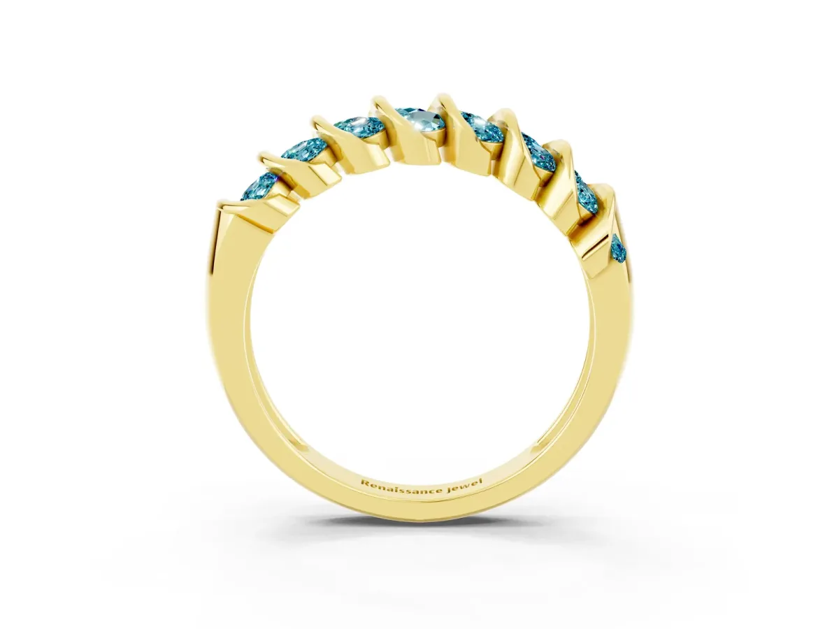 Channel Set Round Blue Topaz Multi-Row Band Yellow gold