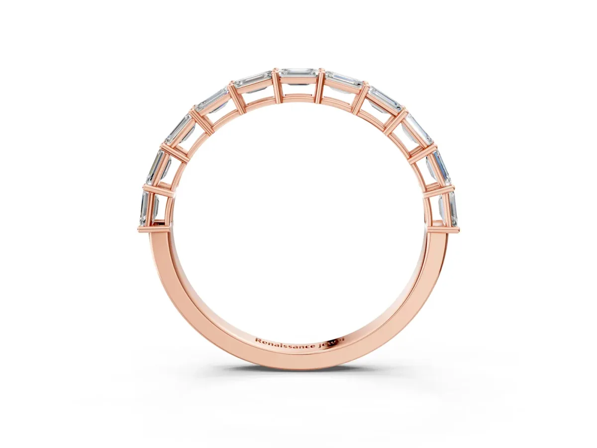 Emerald Cut Diamond Single Row Wedding Band Rose gold