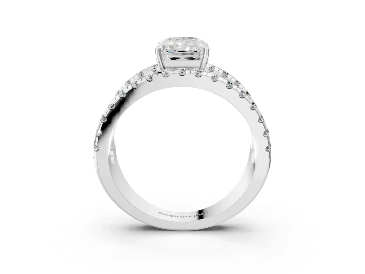 Radiant Cut Solitaire Split Shank Pave Diamond Ring Platinum